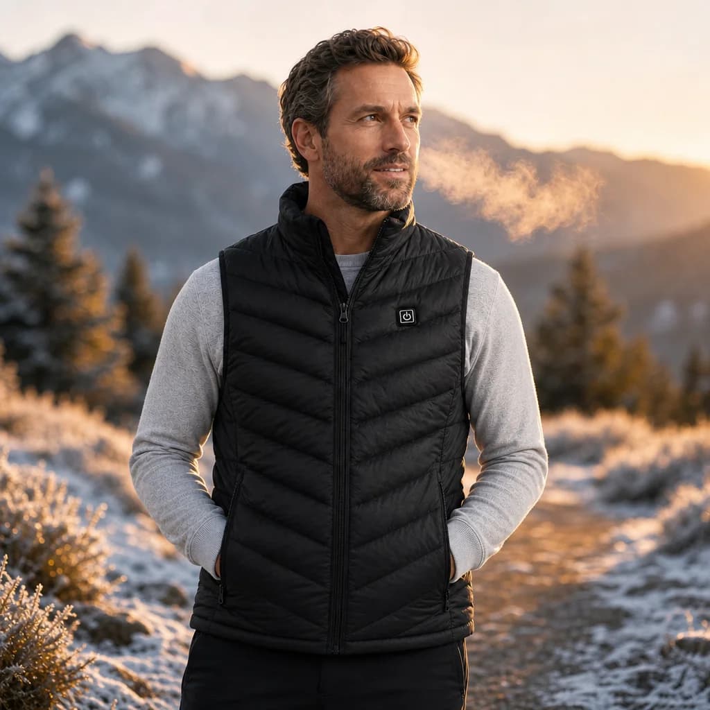 ThermiVest - 9 Zone Heated Vest for Men and Women — worn outdoors on a frosty morning