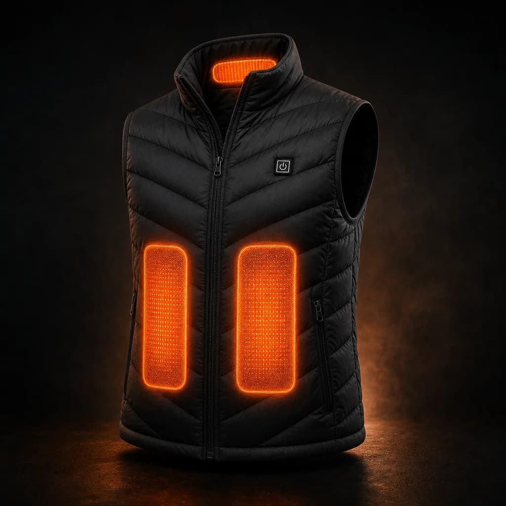 ThermiVest heating zones glowing across chest and collar